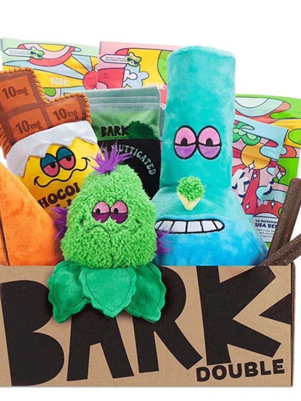 Bark Plush Squeaky Toy Set - Teal, Bright Green & Purple Accents